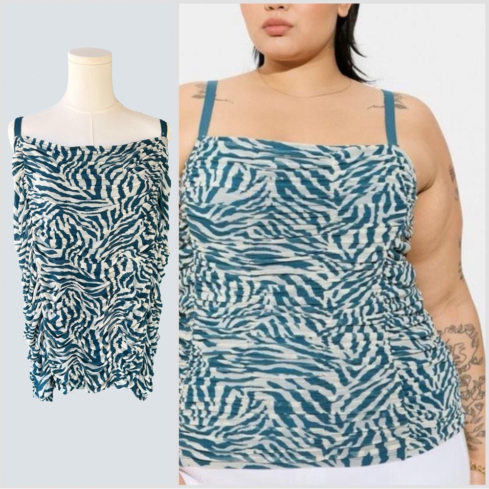 NWT TORRID -4X Stretch Mesh Crop Shirred Cami Tank Top Zebra White
